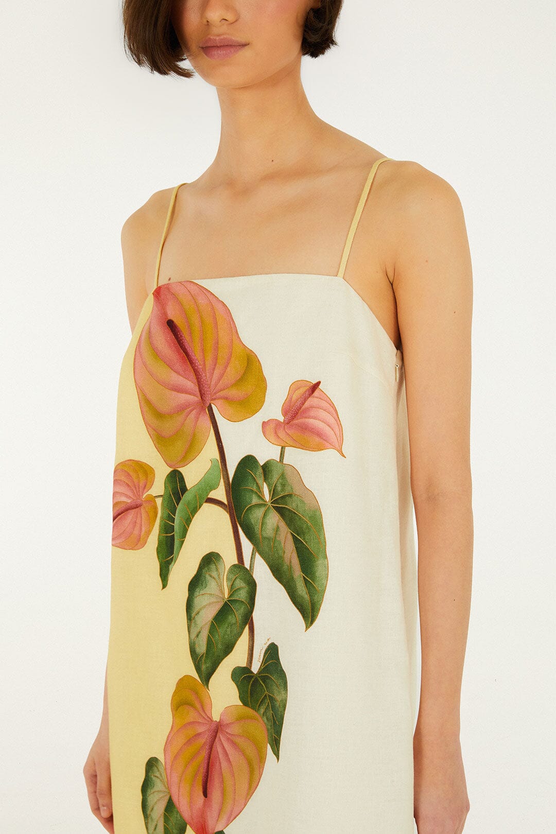 Golden Yellow Anthurium Square Neck Mini Dress - FARM Rio ANTURIUM GOLDEN YELLOW
