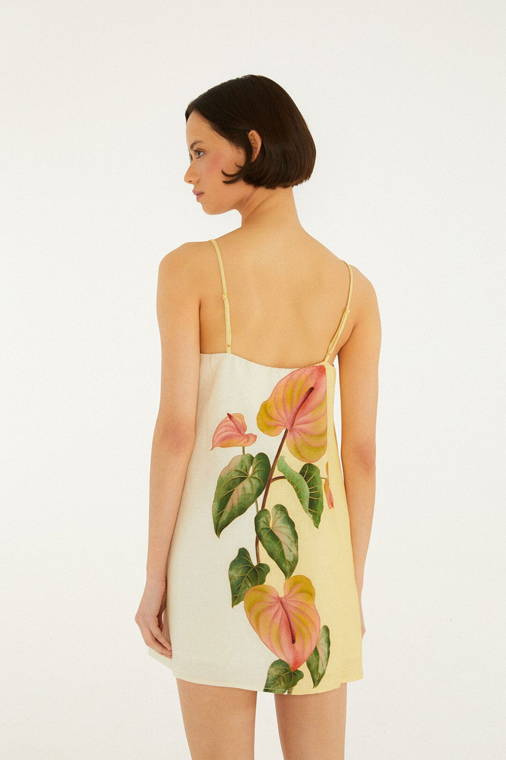 Golden Yellow Anthurium Square Neck Mini Dress - FARM Rio ANTURIUM GOLDEN YELLOW