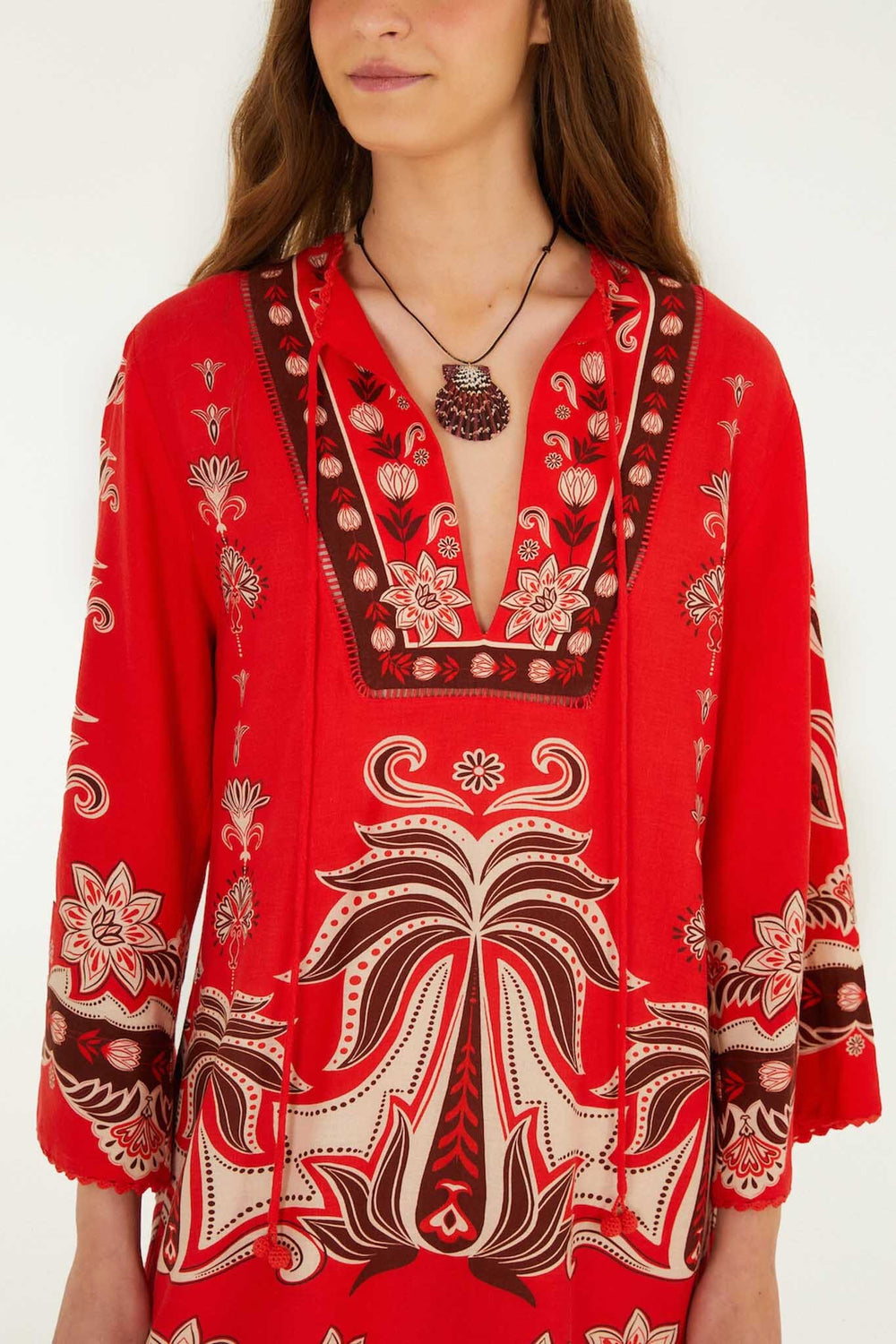 Red Ainika Garden Front Ties Mini Dress - FARM Rio AINIKA GARDEN RED