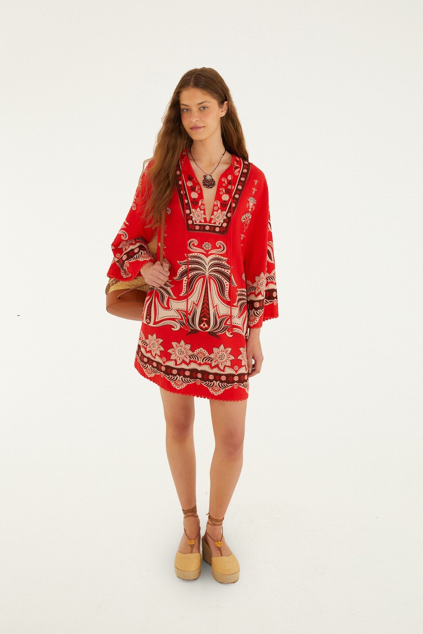 Red Ainika Garden Front Ties Mini Dress - FARM Rio AINIKA GARDEN RED