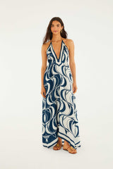 Blue Plunging Neck Maxi Dress - FARM Rio PEIXE COPA
