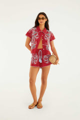 Red Embroidered Shorts - FARM Rio POPPY FLOWERS