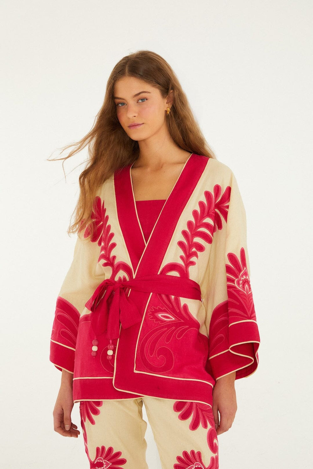 Pink Spring Arabesc Cutwork Lenzing Ecovero Euroflax Kimono - FARM Rio SPRING ARABESC PINK