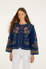 Dark Blue Embroidered Pockets Richelieu Jacket - FARM Rio DARK BLUE