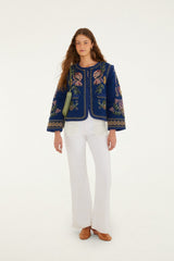 Dark Blue Embroidered Pockets Richelieu Jacket - FARM Rio DARK BLUE