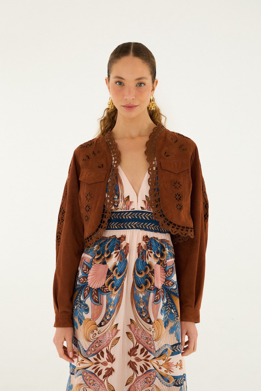 Caramel Richelieu Cropped Leather Jacket - FARM Rio CARAMEL