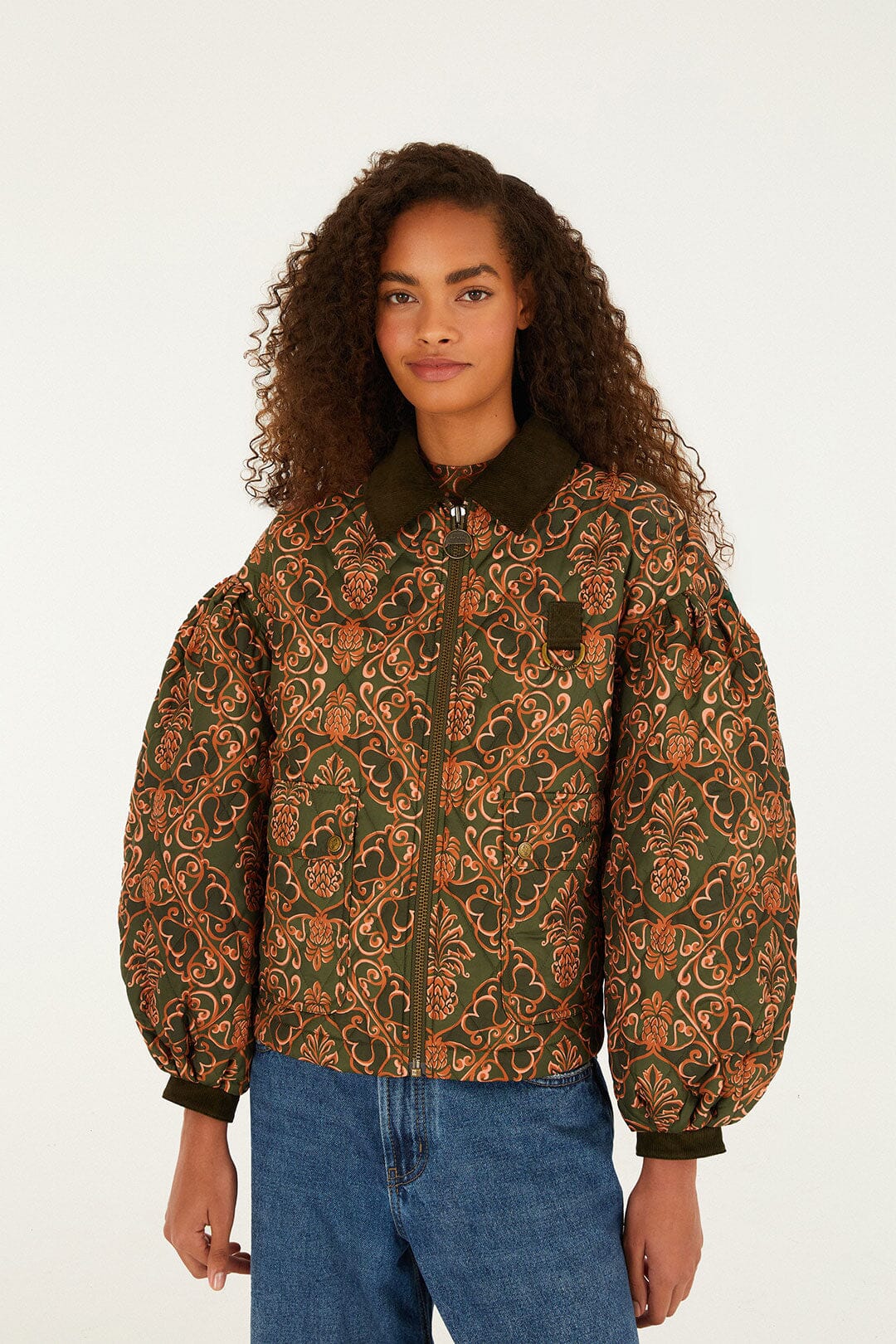 Luisa Quilted Jacket - FARM Rio ROYAL PINEAPLE GREEN