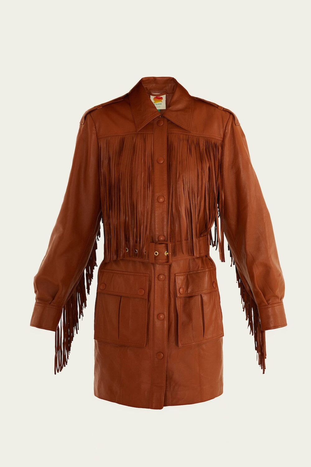 Brown Fringes Leather Coat - FARM Rio BROWN
