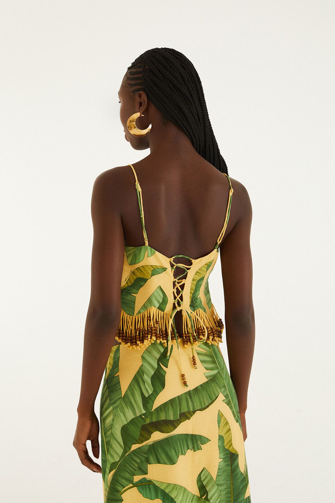 Yellow Fruit Leaves Banana Beaded Fringes Sleeveless Top - FARM Rio FRUIT LEAVES BANANA YELLOW