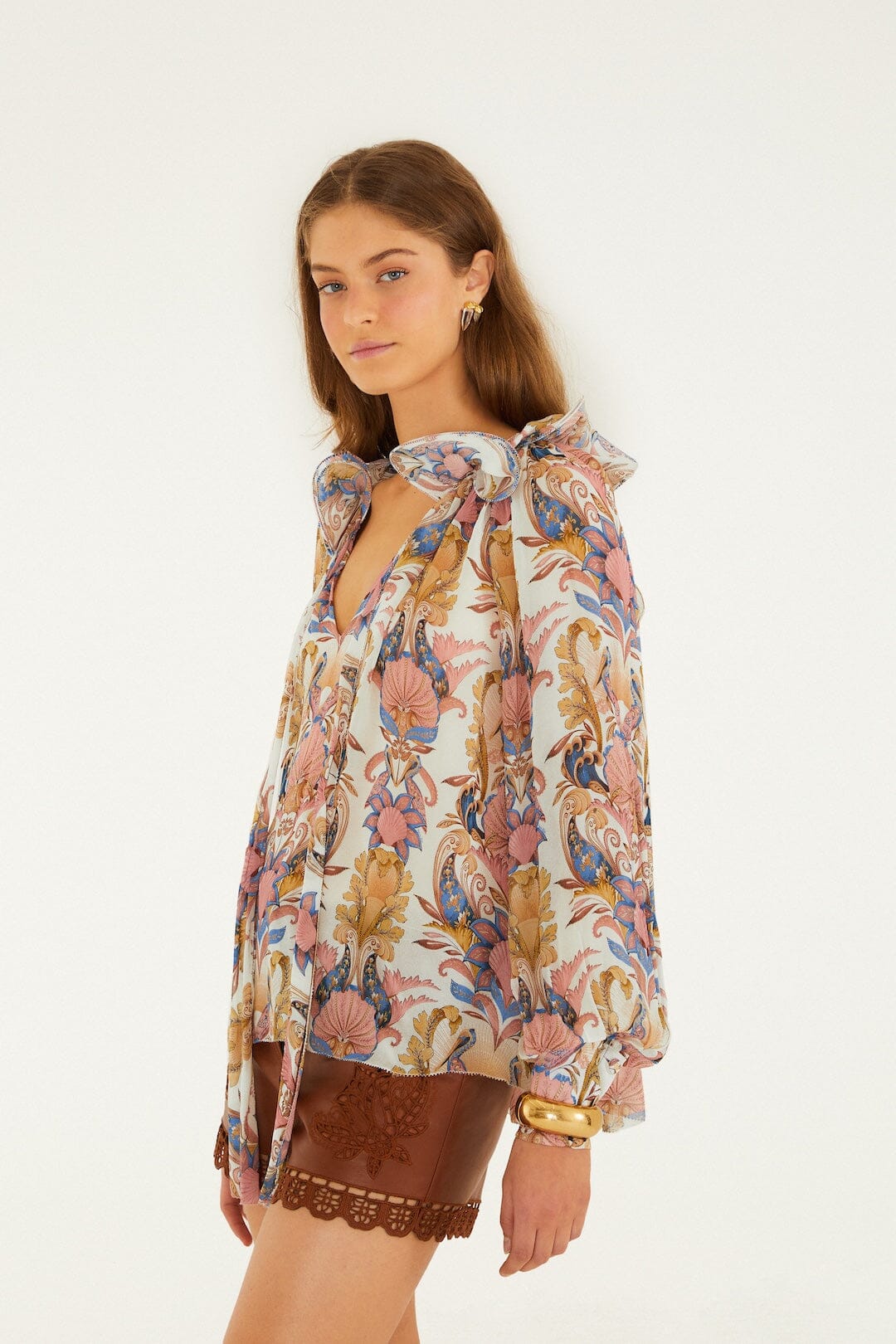 Off-White Sea Garden Ruffled Long Sleeve Blouse - FARM Rio SEA GARDEN OFF-WHITE