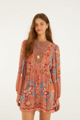 Mocha Boho Enhance Lace Long Sleeve Mini Dress - FARM Rio BOHO ENCHANCE MOCHA