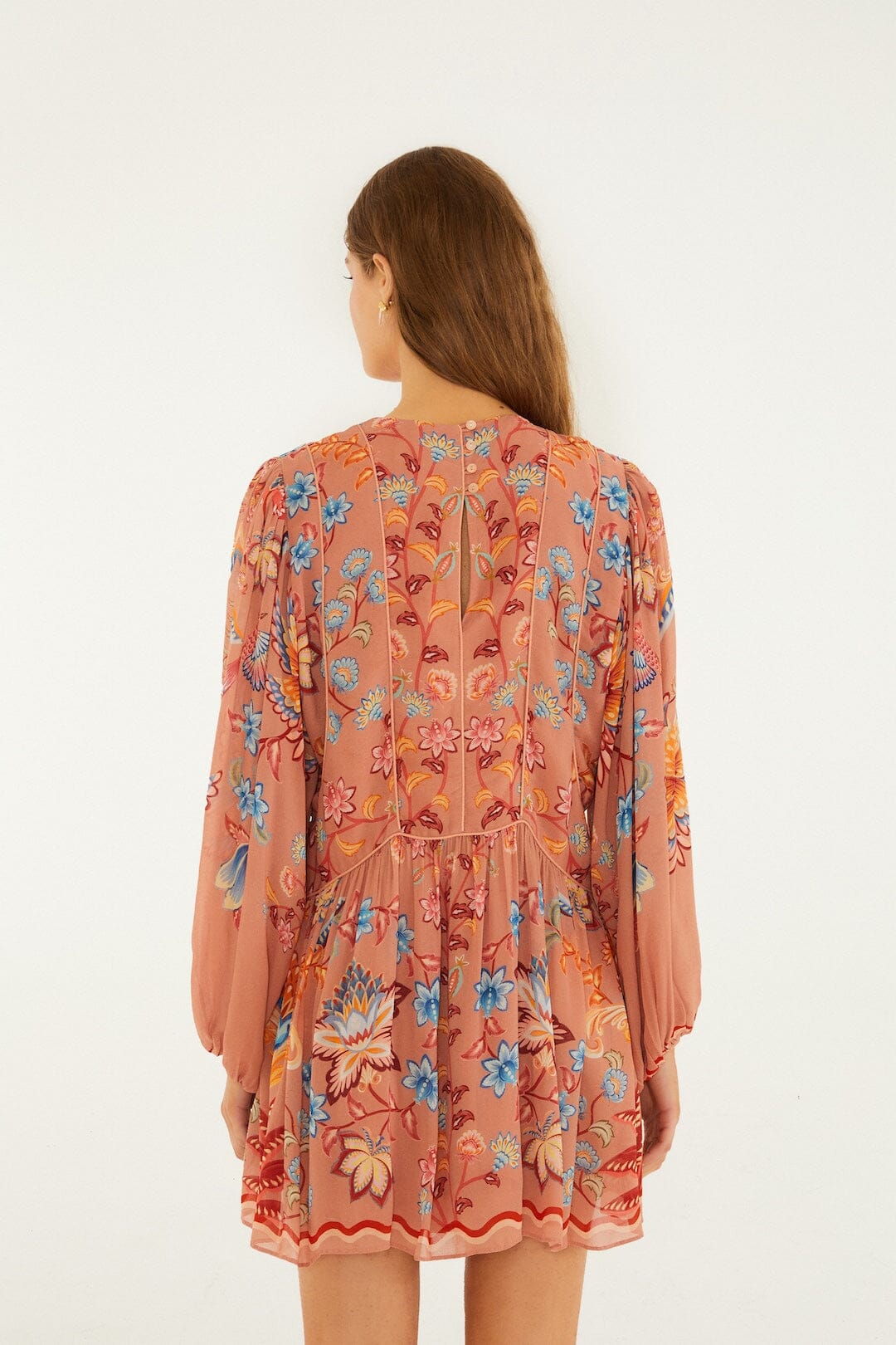 Mocha Boho Enhance Lace Long Sleeve Mini Dress - FARM Rio BOHO ENCHANCE MOCHA