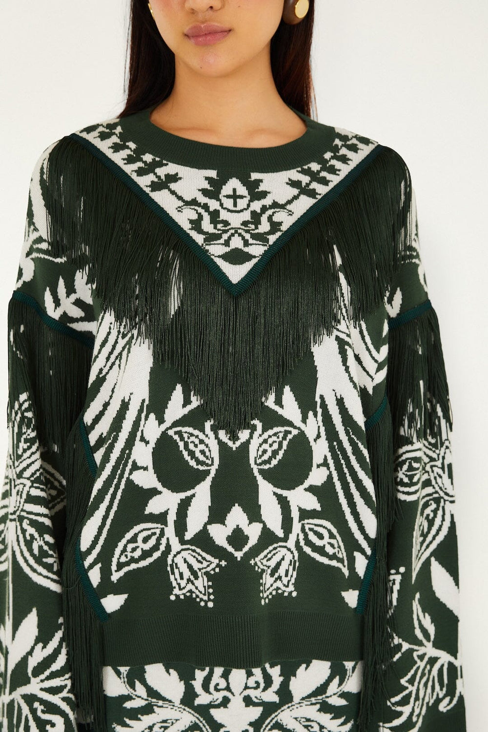 Dark Green Miranda Fringes Knit Sweater - FARM Rio MIRANDA DARK GREEN