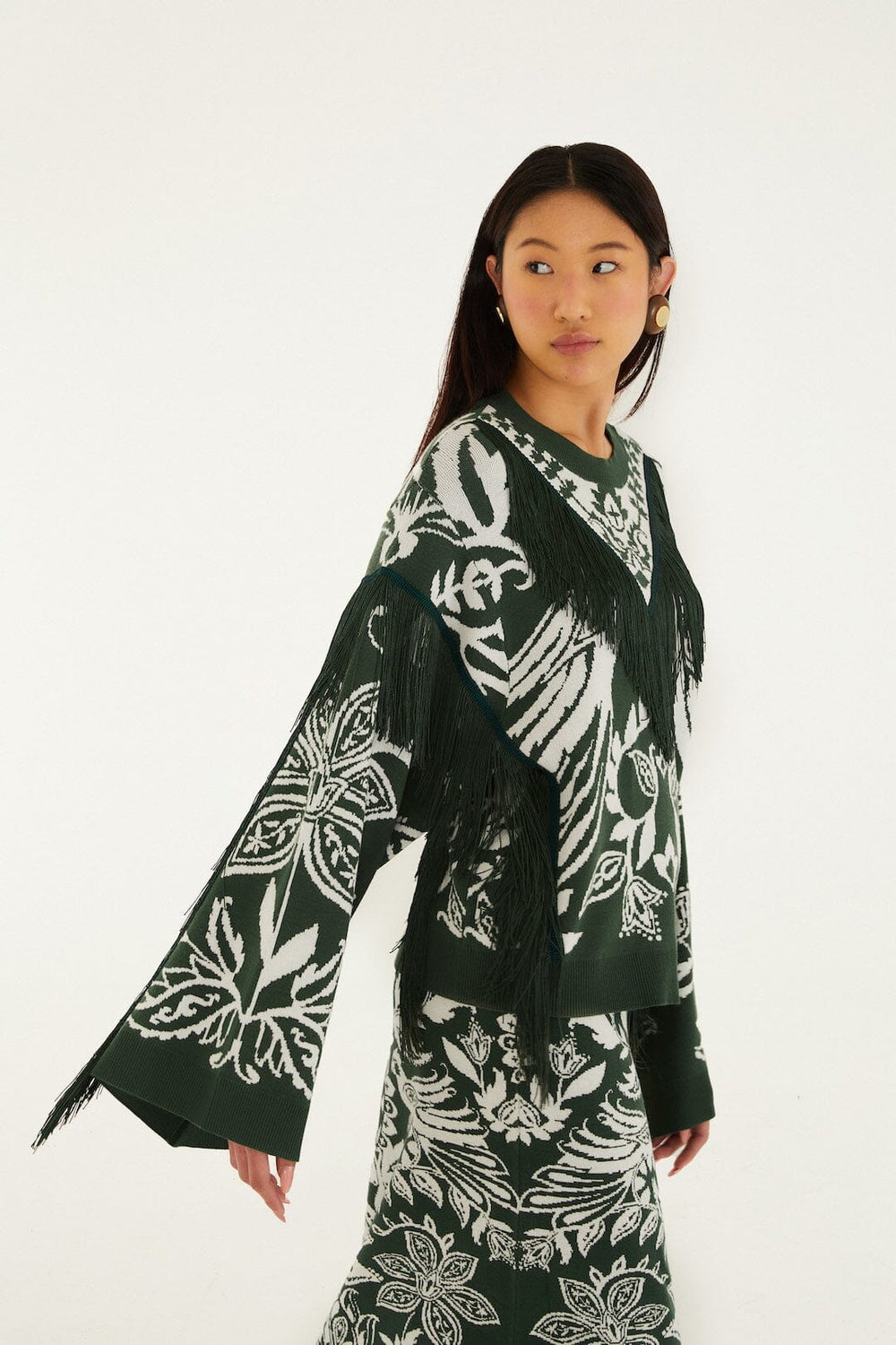 Dark Green Miranda Fringes Knit Sweater - FARM Rio MIRANDA DARK GREEN