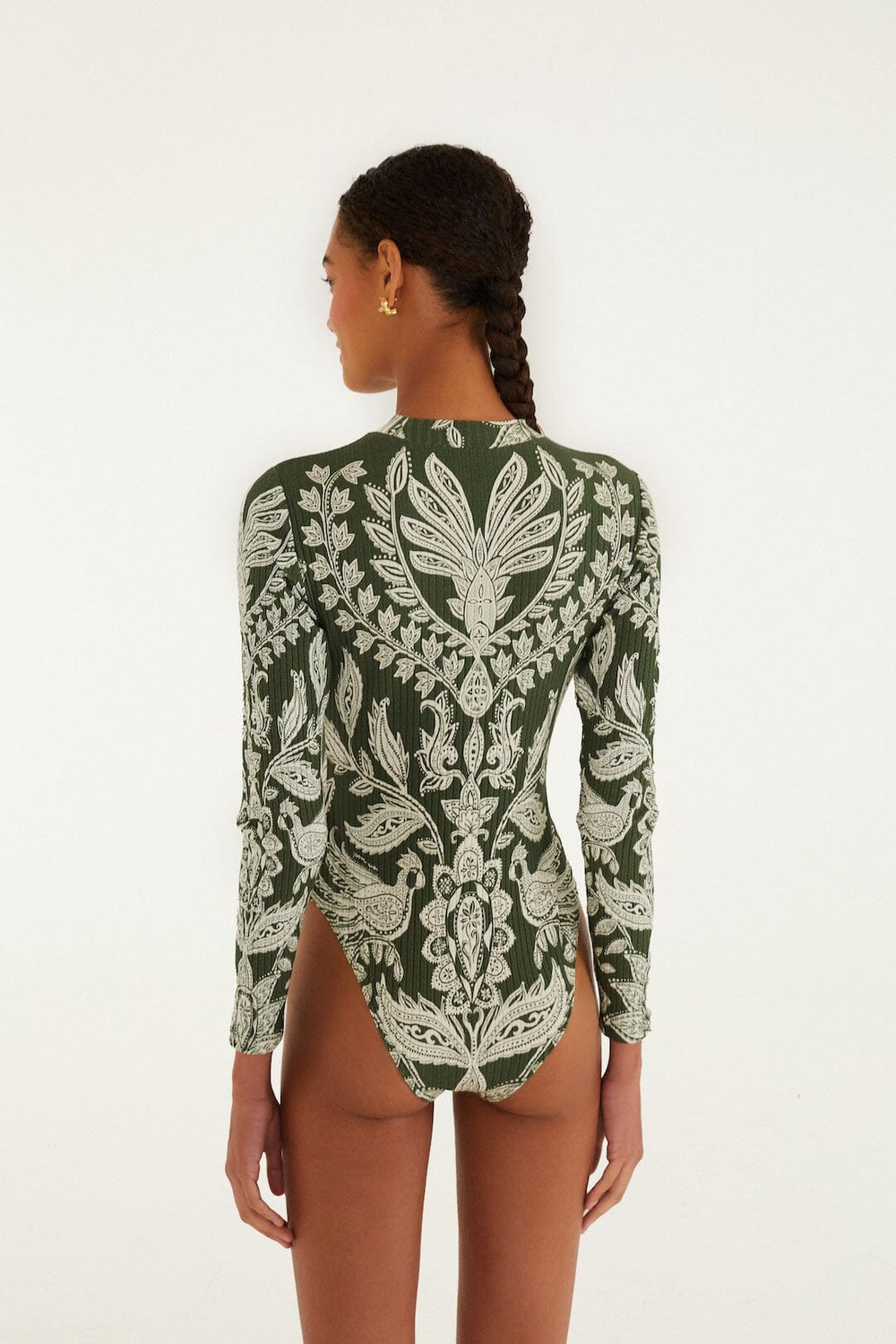 Dark Green Miranda Long Sleeve Bodysuit - FARM Rio MIRANDA DARK GREEN