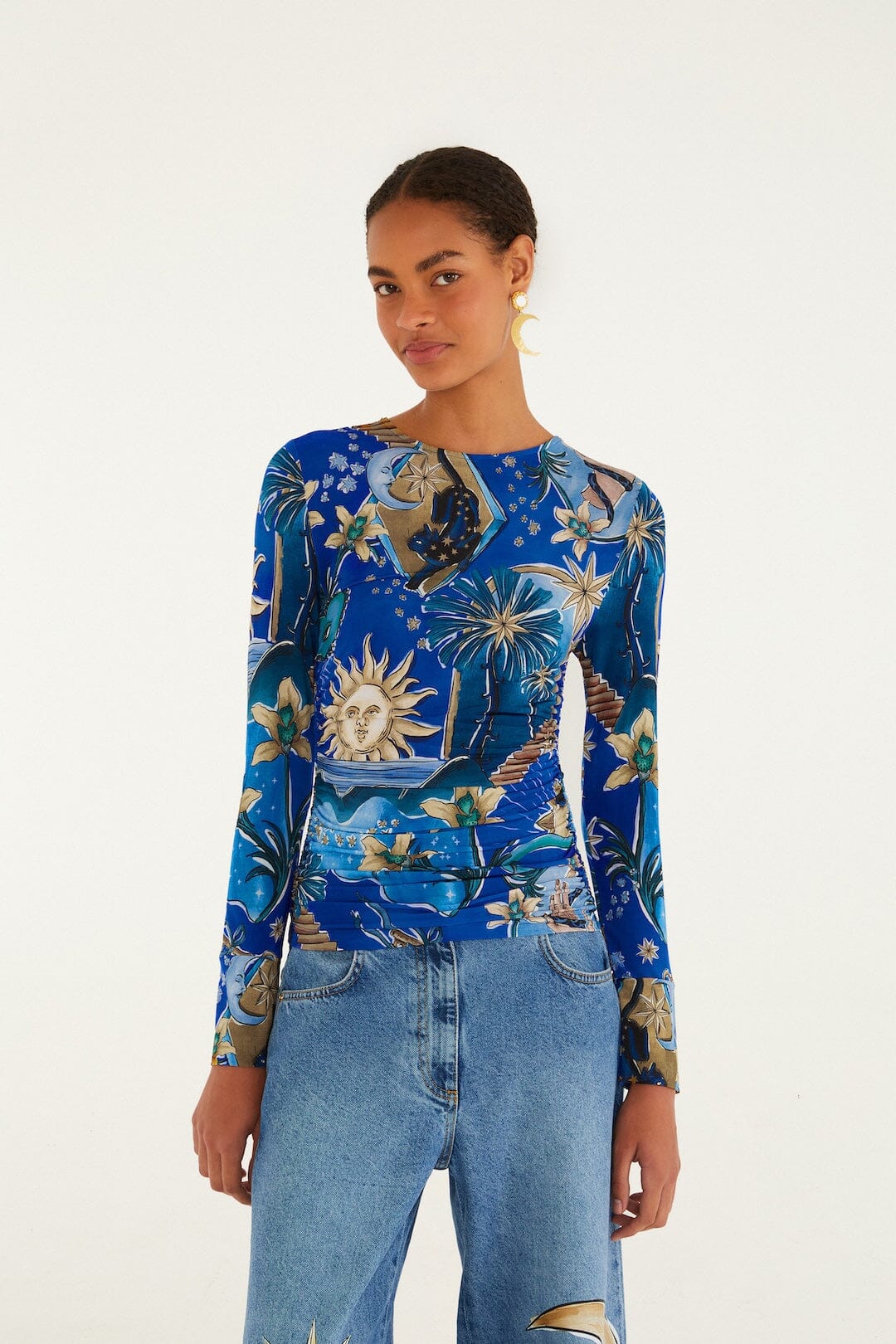 Blue Mystical Long Sleeve Jersey Blouse - FARM Rio MYSTICAL BLUE