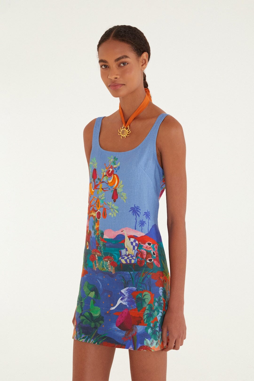 Multicolor Dream Landscape Euroflax Premium Linen Mini Dress - FARM Rio DREAM LANDSCAPE MULTICOLOR