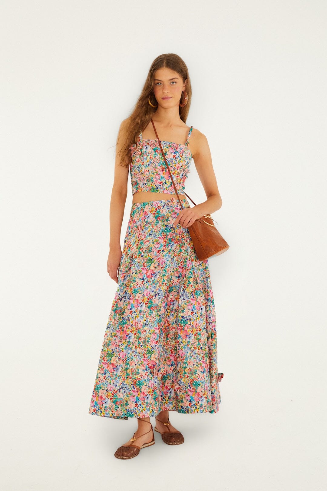 Off-White Peasant Floral Butterflies Euroflax Premium Linen Maxi Skirt - FARM Rio PEASANT FLORAL OFF-WHITE