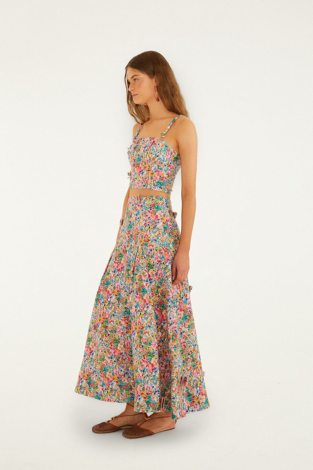 Off-White Peasant Floral Butterflies Euroflax Premium Linen Maxi Skirt - FARM Rio PEASANT FLORAL OFF-WHITE