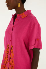 Pink Fruit Richelieu Artisanal Euroflax Premium Linen Shirt - FARM Rio PINK