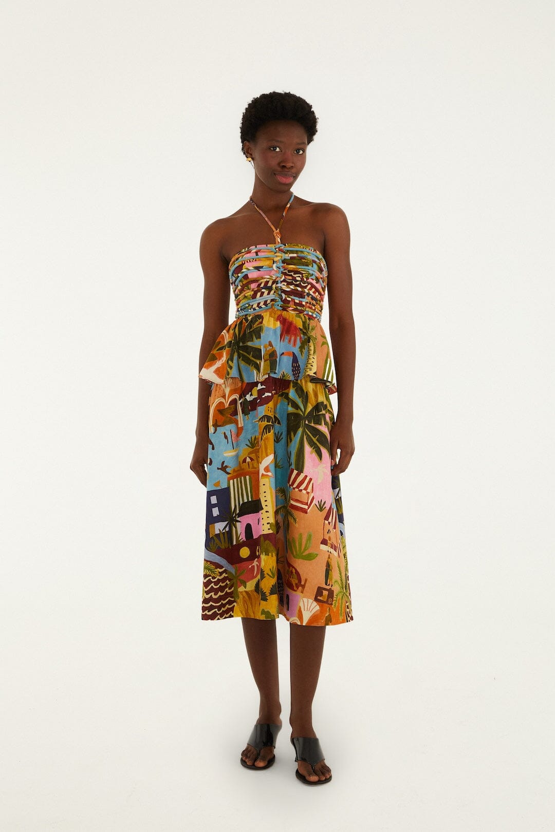 Multicolor Tropical Painting Lenzing Ecovero Euroflax Midi Dress - FARM Rio TROPICAL PAINTING MULTICOLOR