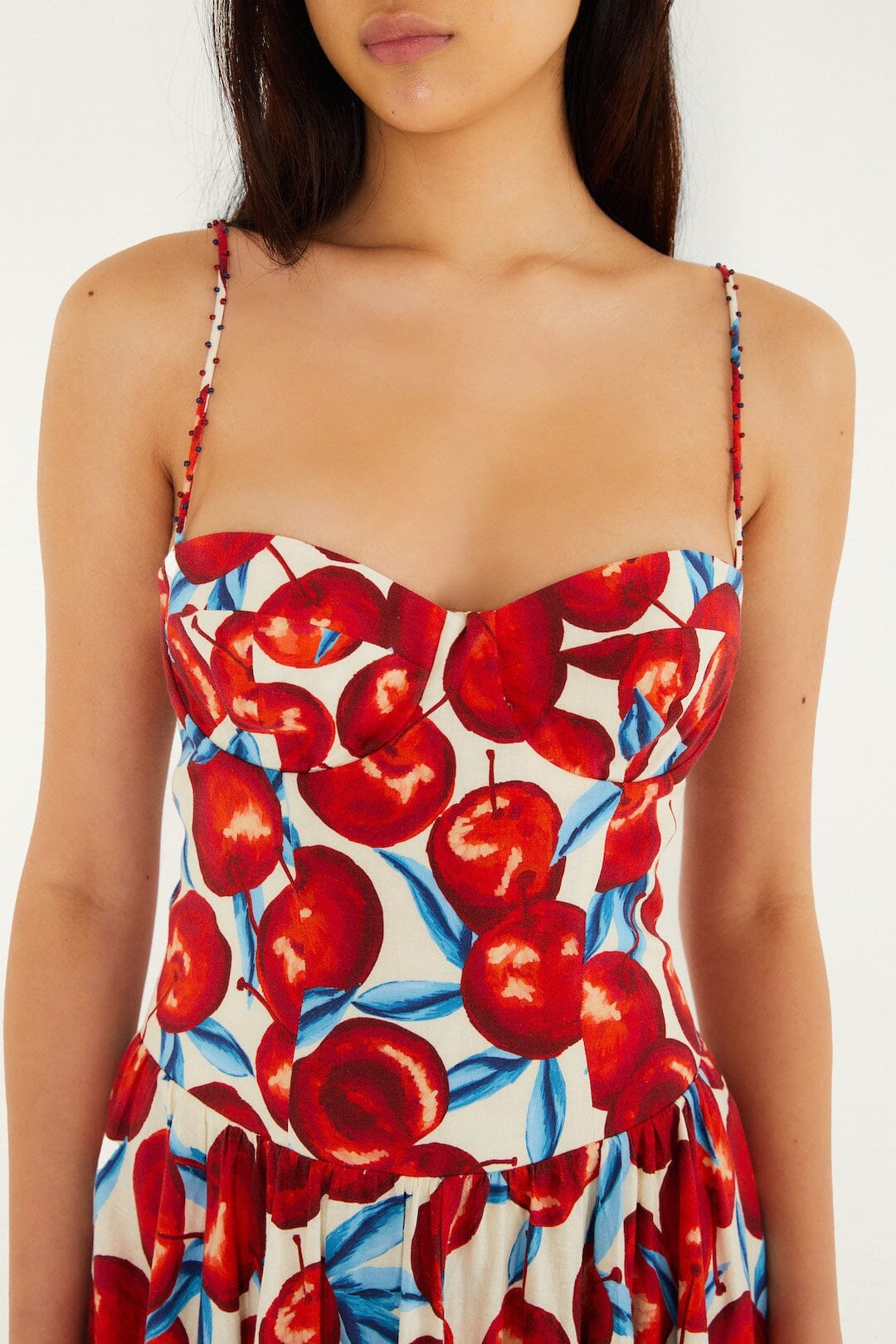 Cherry Blossom Sleeveless Lenzing Ecovero Euroflax Midi Dress - FARM Rio CHERRY BLOSSOM