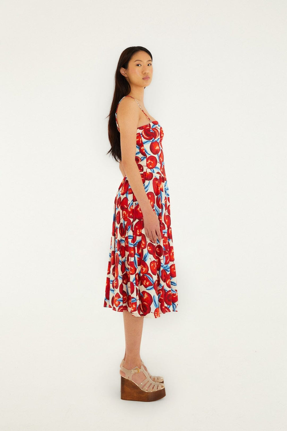 Cherry Blossom Sleeveless Lenzing Ecovero Euroflax Midi Dress - FARM Rio CHERRY BLOSSOM