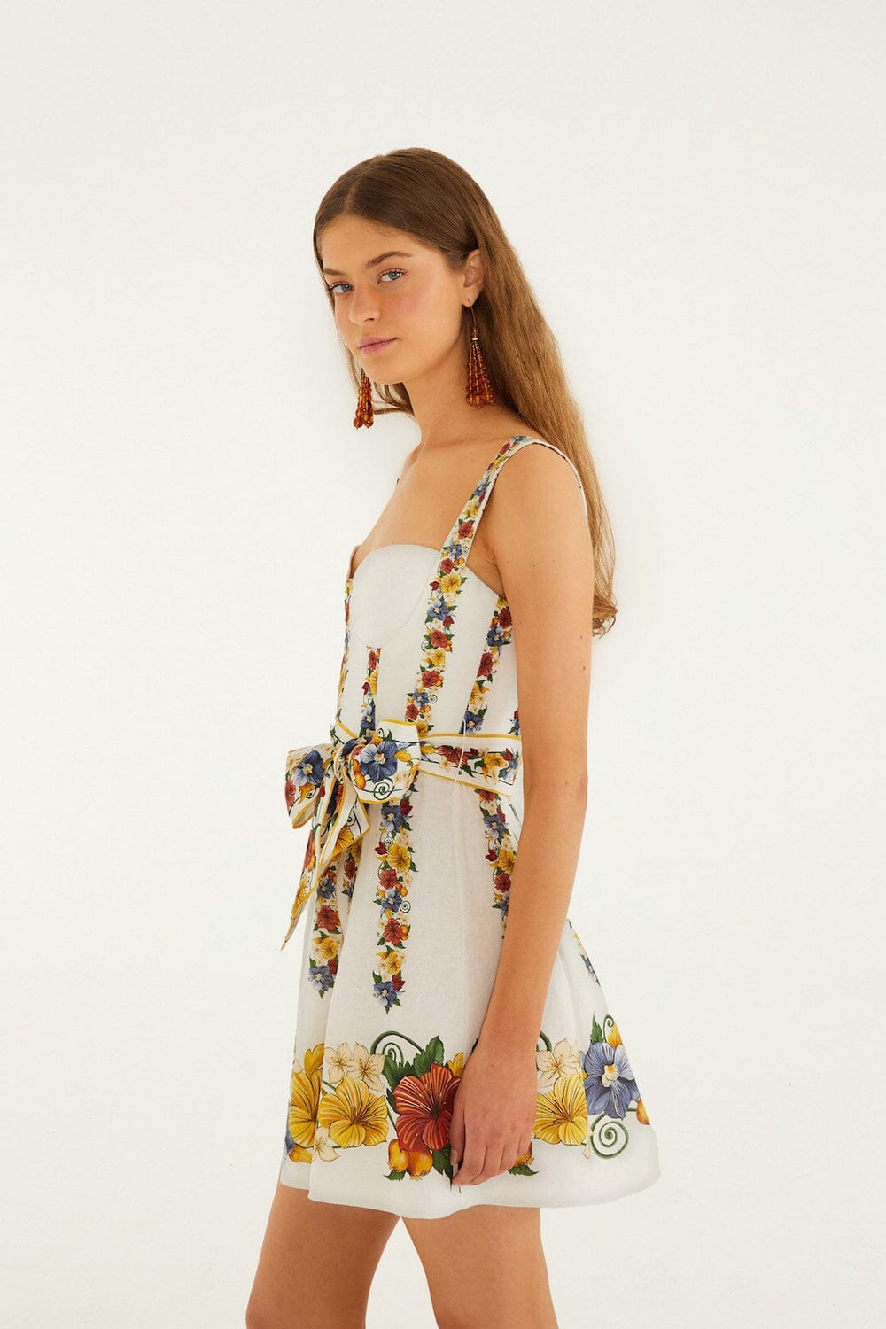 Off-White Tropi Belted Lenzing Ecovero Euroflax Mini Dress - FARM Rio TROPI OFF-WHITE