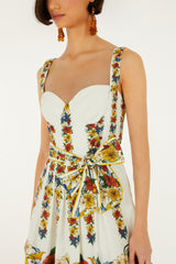 Off-White Tropi Belted Lenzing Ecovero Euroflax Mini Dress - FARM Rio TROPI OFF-WHITE