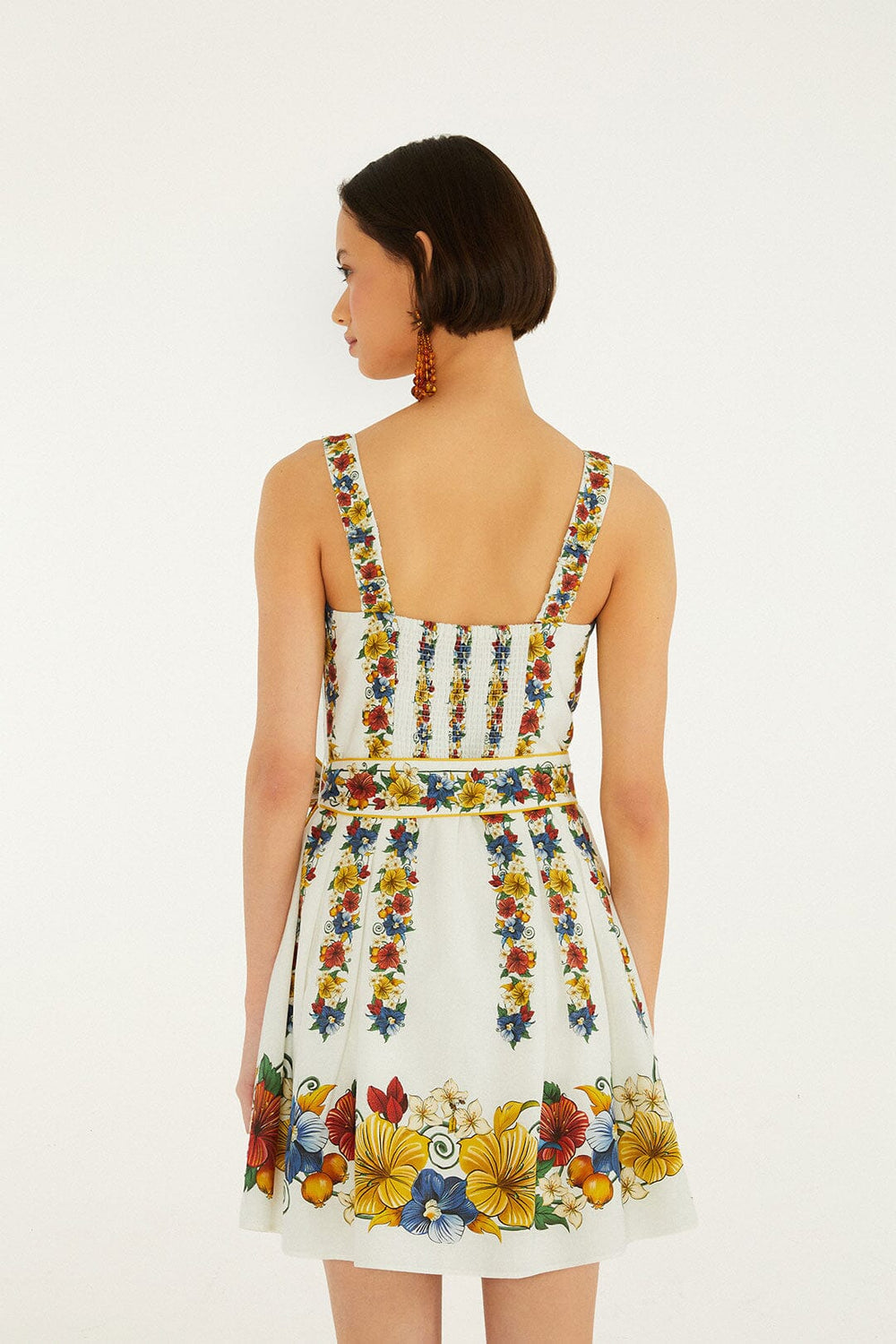 Off-White Tropi Belted Lenzing Ecovero Euroflax Mini Dress - FARM Rio TROPI OFF-WHITE