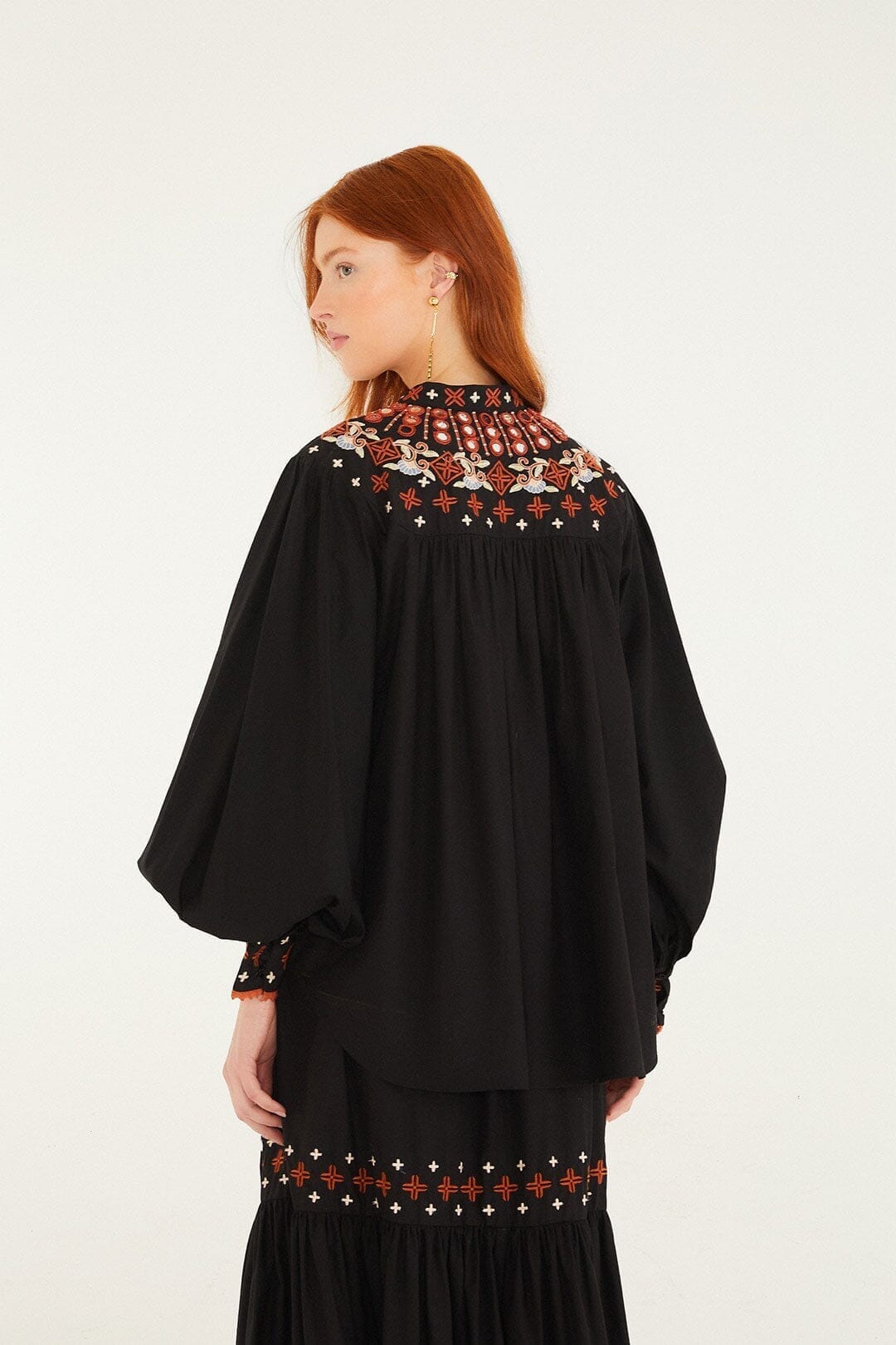 Black Embroidered Buttoned Long Sleeve Shirt - FARM Rio BLACK