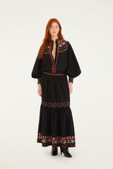 Black Embroidered Buttoned Long Sleeve Shirt - FARM Rio BLACK