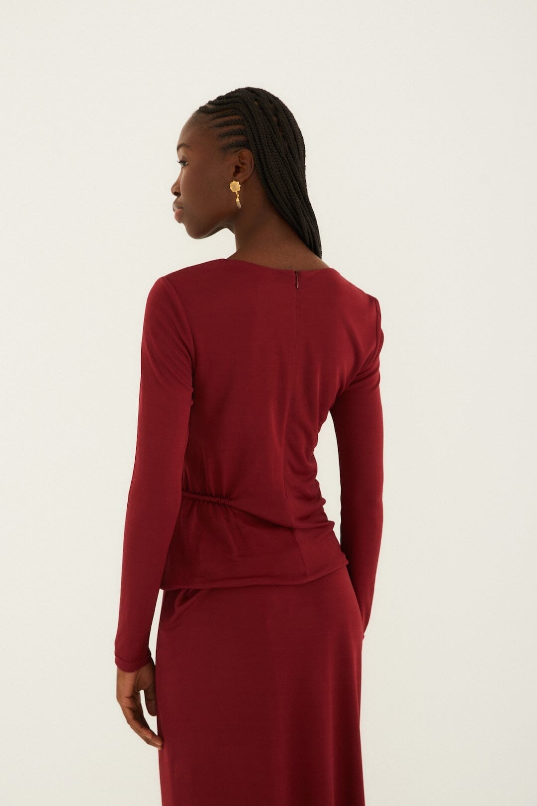 Burgundy 3d Flower Draped Long Sleeve Blouse - FARM Rio BURGUNDY