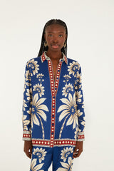Blue Luna Collared Lenzing Ecovero Viscose Pajama Shirt - FARM Rio LUNA BLUE