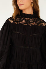 Black Lace Puff Sleeve Blouse - FARM Rio BLACK