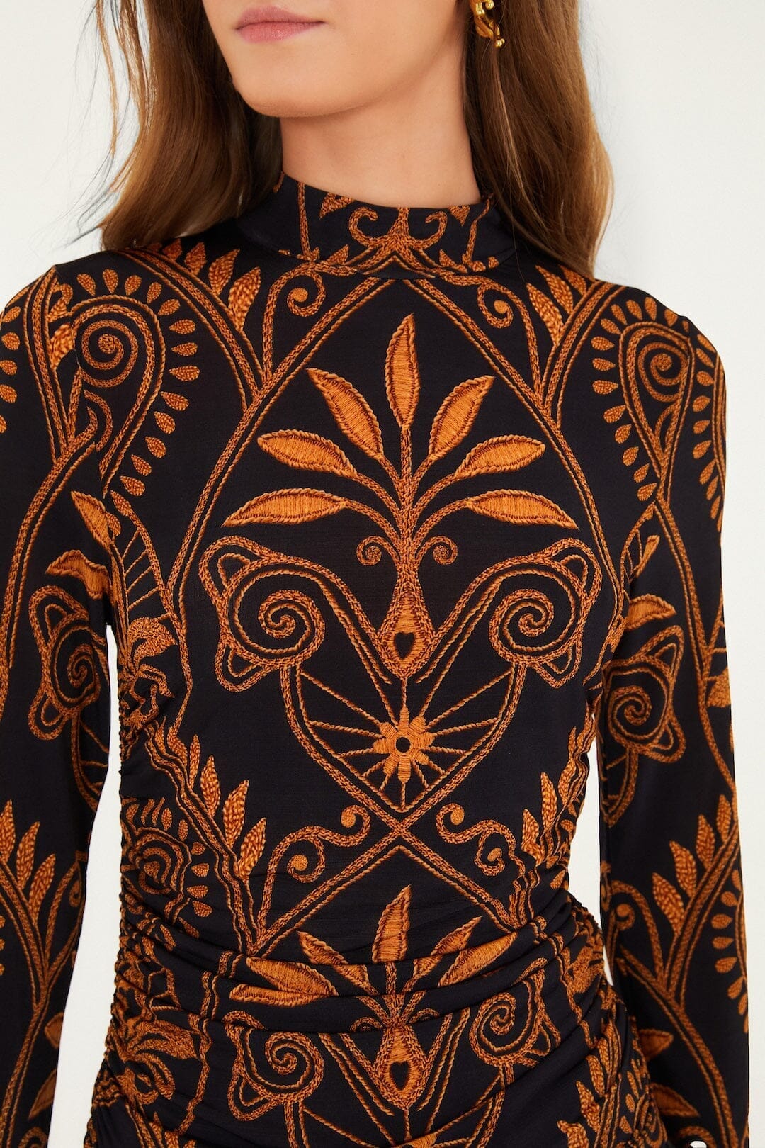 Black Cornely Ainika Ruched Waist Jersey Blouse - FARM Rio CORNELY AINIKA BLACK