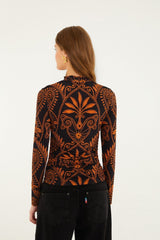 Black Cornely Ainika Ruched Waist Jersey Blouse - FARM Rio CORNELY AINIKA BLACK