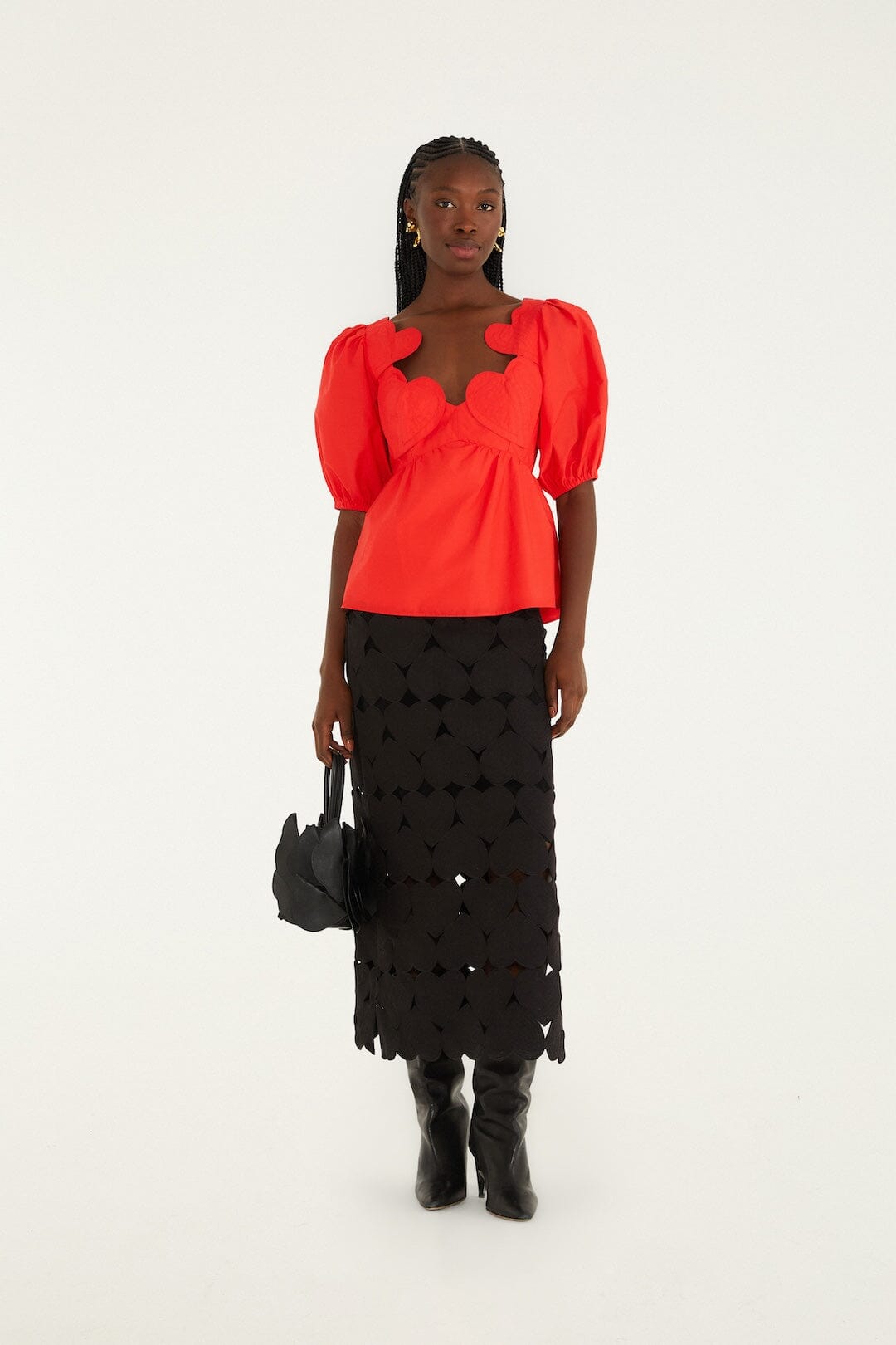Red Heart Short Sleeve Organic Cotton Blouse - FARM Rio RED