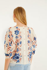 Sand Renata Floral 3d Puff Sleeve Blouse - FARM Rio RENATA FLORAL SAND