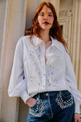 Off-White Embroidered Lace Buttoned Smocked Cuff Shirt - FARM Rio OFF-WHITE