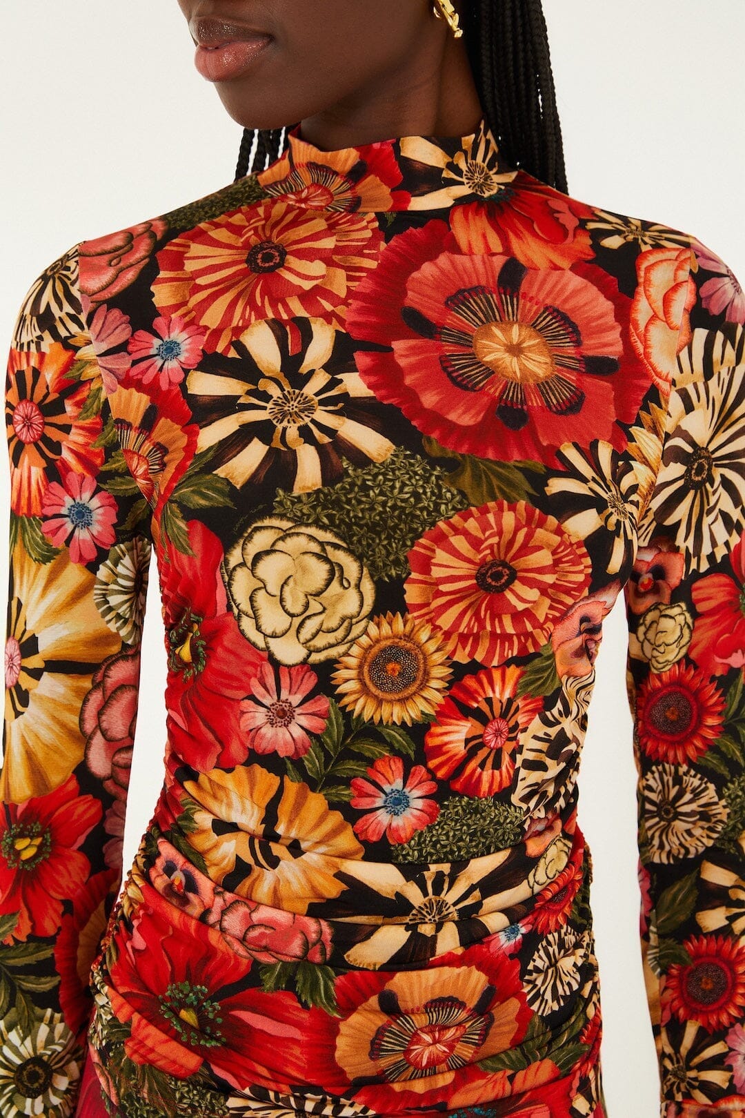 Black Flowershop Ruched Waist Jersey Blouse - FARM Rio FLOWERSHOP MINI BLACK
