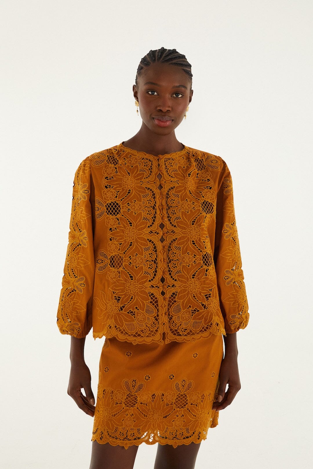 Camel Richelieu Long Sleeve Blouse - FARM Rio BROWN