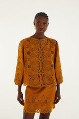 Camel Richelieu Long Sleeve Blouse - FARM Rio BROWN