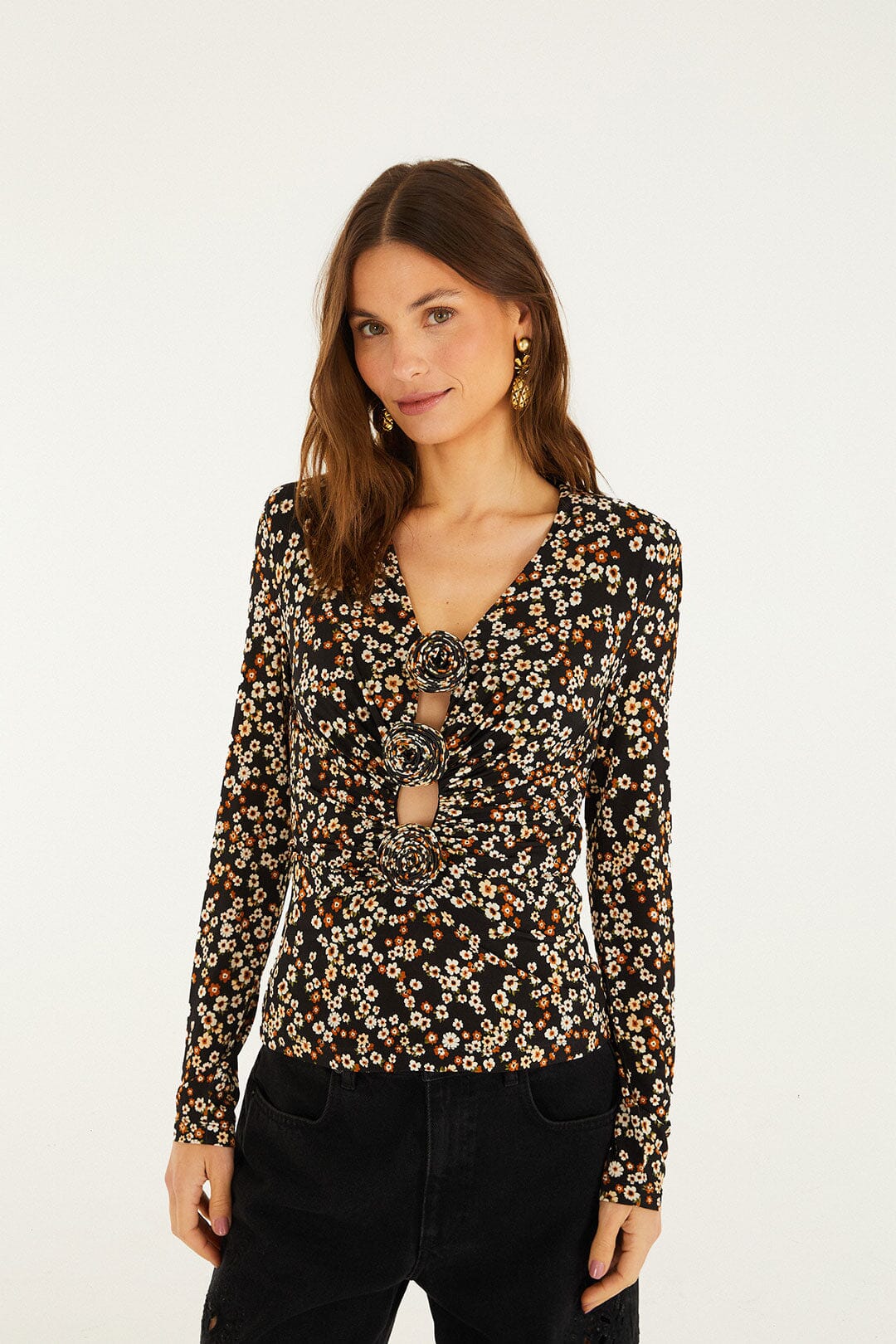 Black Tiny Flowers Jersey Blouse - FARM Rio TINY FLOWERS BLACK
