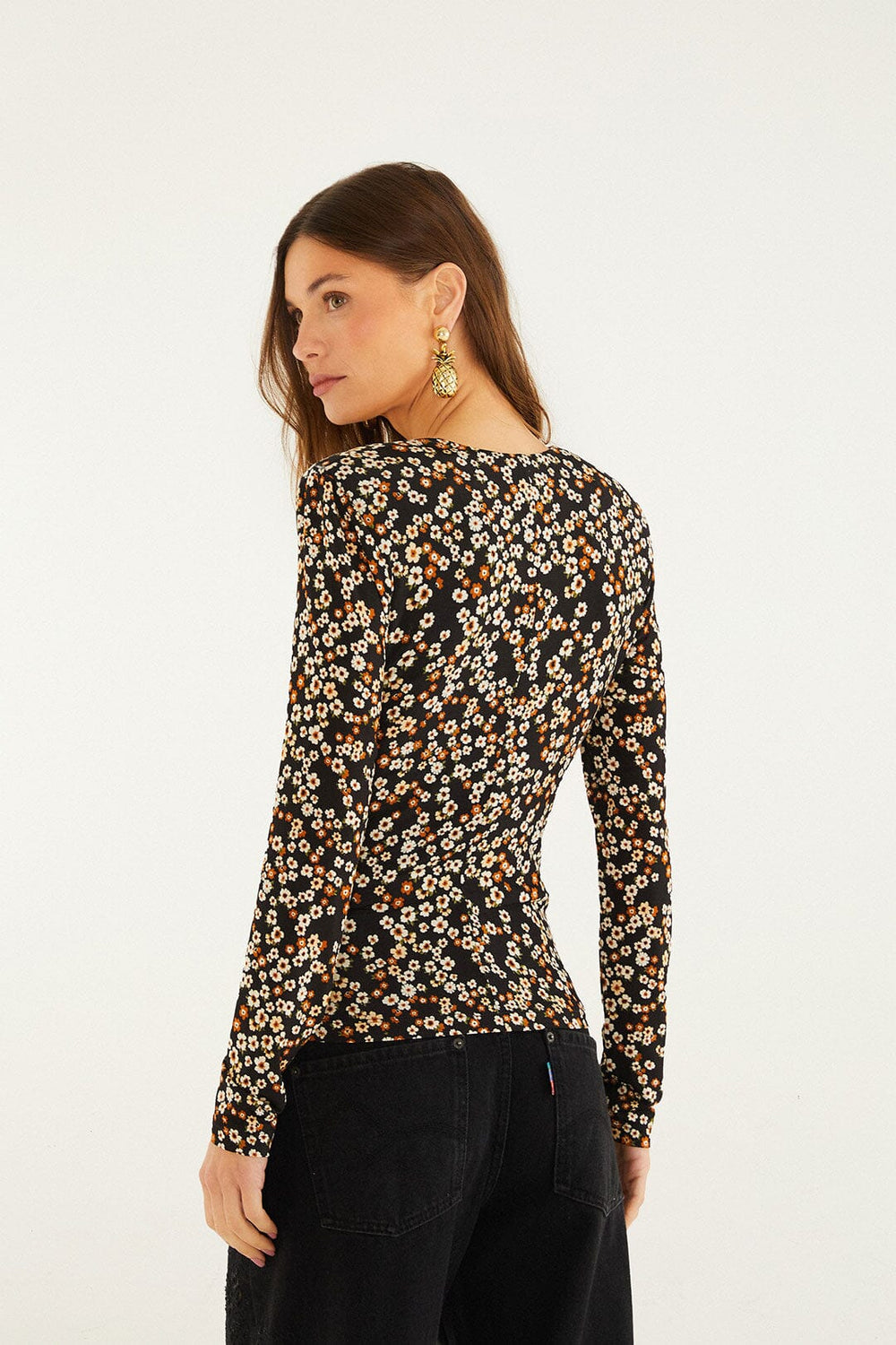 Black Tiny Flowers Jersey Blouse - FARM Rio TINY FLOWERS BLACK
