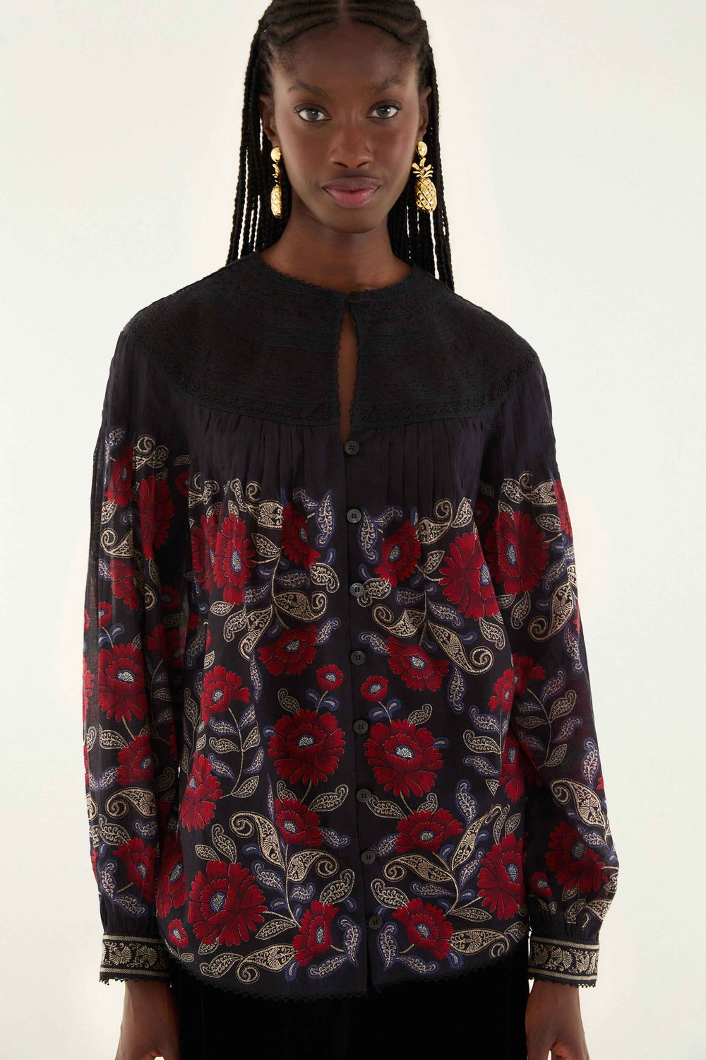 Black Valentina Long Sleeve Blouse - FARM Rio VALENTINA BLACK