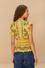 Yellow Delicate Flowers Stripes Blouse - FARM Rio DELICATE FLOWERS STRIPES YELLOW