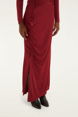 Burgundy 3d Flower Draped Side Slit Maxi Skirt - FARM Rio BURGUNDY