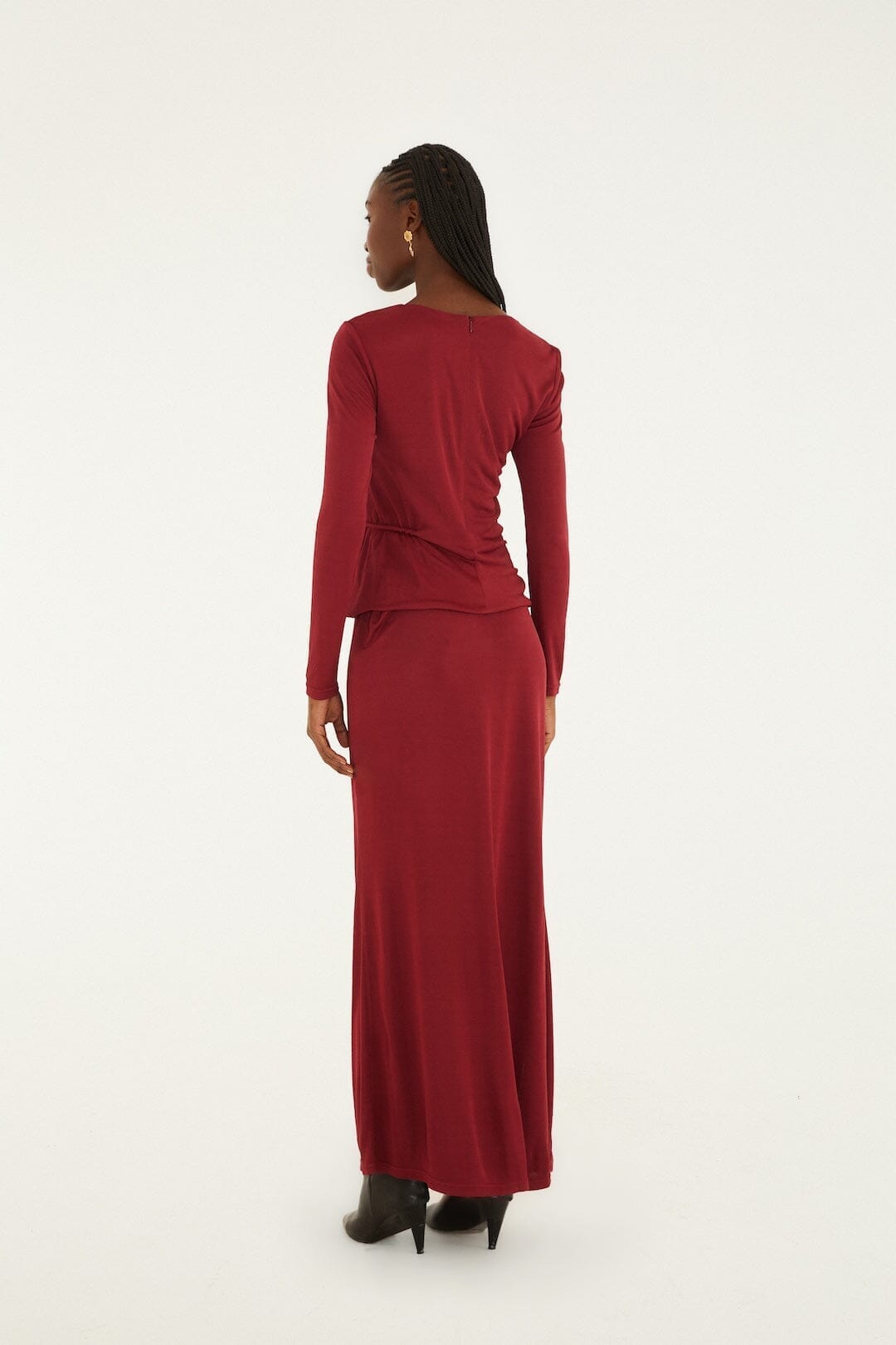 Burgundy 3d Flower Draped Side Slit Maxi Skirt - FARM Rio BURGUNDY