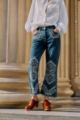 Denim Cornely Embroidered Cropped Pants - FARM Rio DENIM